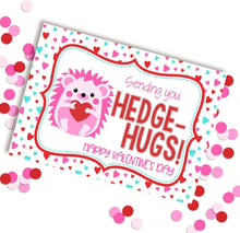 Load image into Gallery viewer, Amanda Creation Valentine Hedge-hugs Hedgehog Themed Valentine's Day Cards for Kids to Give to Friends & Classmates, Thirty (30) 3.5" x 5" Fill-In Cards (Without Envelopes)
