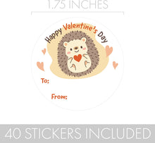 Load image into Gallery viewer, Hedgehog Valentine's Day Labels for Kids — Cute Animal Stickers — To/From Happy Valentine's Day Stickers (40 Count)