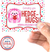 Load image into Gallery viewer, Amanda Creation Valentine Hedge-hugs Hedgehog Themed Valentine's Day Cards for Kids to Give to Friends & Classmates, Thirty (30) 3.5" x 5" Fill-In Cards (Without Envelopes)