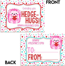 Load image into Gallery viewer, Amanda Creation Valentine Hedge-hugs Hedgehog Themed Valentine's Day Cards for Kids to Give to Friends & Classmates, Thirty (30) 3.5" x 5" Fill-In Cards (Without Envelopes)