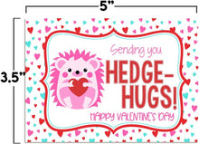 Load image into Gallery viewer, Amanda Creation Valentine Hedge-hugs Hedgehog Themed Valentine's Day Cards for Kids to Give to Friends & Classmates, Thirty (30) 3.5" x 5" Fill-In Cards (Without Envelopes)