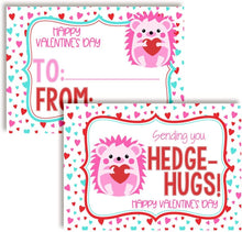 Load image into Gallery viewer, Amanda Creation Valentine Hedge-hugs Hedgehog Themed Valentine's Day Cards for Kids to Give to Friends & Classmates, Thirty (30) 3.5" x 5" Fill-In Cards (Without Envelopes)