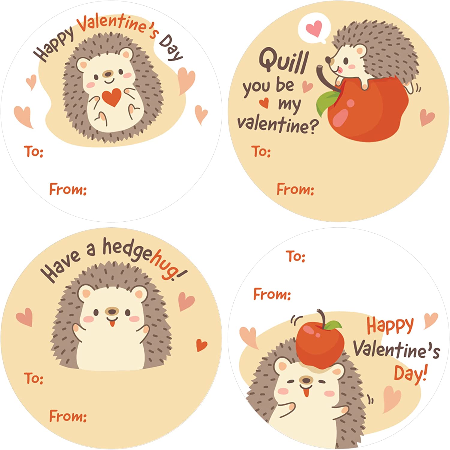 Hedgehog Valentine's Day Labels for Kids — Cute Animal Stickers — To/From  Happy Valentine's Day Stickers (40 Count)