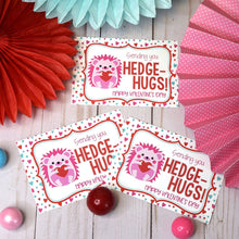 Load image into Gallery viewer, Amanda Creation Valentine Hedge-hugs Hedgehog Themed Valentine's Day Cards for Kids to Give to Friends & Classmates, Thirty (30) 3.5" x 5" Fill-In Cards (Without Envelopes)