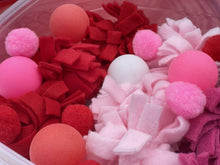 Load image into Gallery viewer, Valentine's Day Hedgehog Dig Box — Red, Pink, and White — Burrowing — Fleece, Ping Pong Balls, Small Pom Poms — Hedgehog Toys — Forage Box