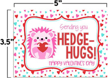 Load image into Gallery viewer, Amanda Creation Valentine Hedge-hugs Hedgehog Themed Valentine&#39;s Day Cards for Kids to Give to Friends &amp; Classmates, Thirty (30) 3.5&quot; x 5&quot; Fill-In Cards (Without Envelopes)
