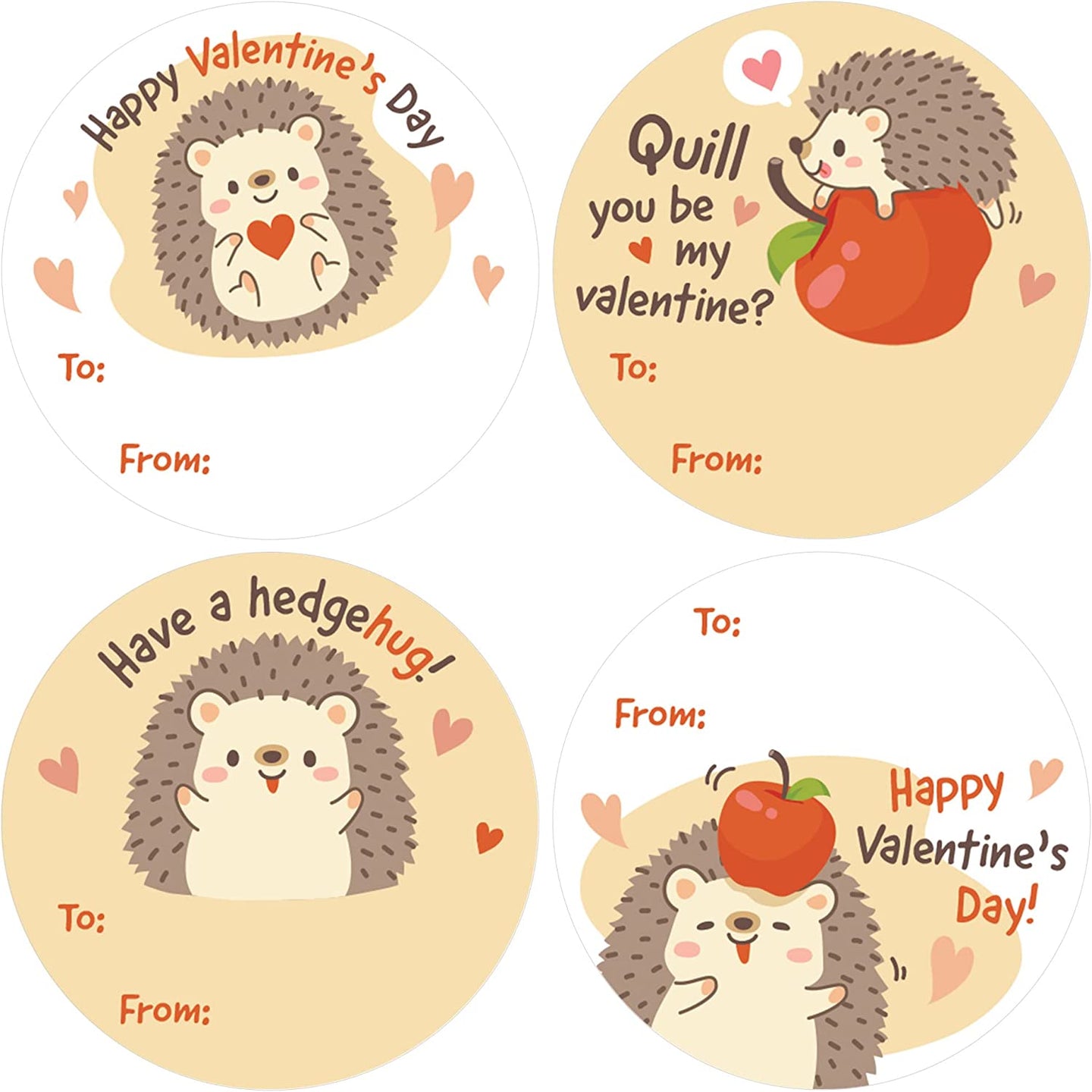 Hedgehog Valentine's Day Labels for Kids — Cute Animal Stickers — To/From Happy Valentine's Day Stickers (40 Count)