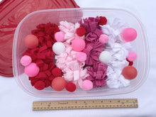 Load image into Gallery viewer, Valentine&#39;s Day Hedgehog Dig Box — Red, Pink, and White — Burrowing — Fleece, Ping Pong Balls, Small Pom Poms — Hedgehog Toys — Forage Box
